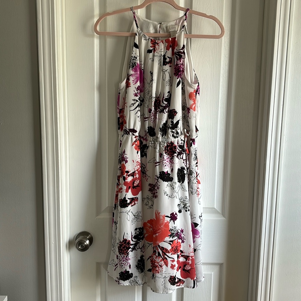 LOFT Floral White Dress Size M